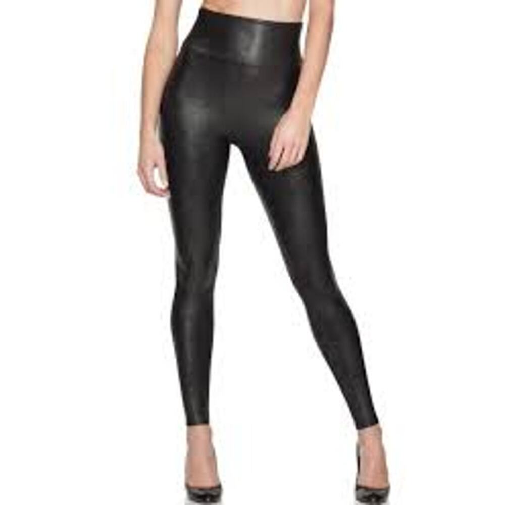 SPANX Faux Leather Leggings Black Pants High Rise Stretchy Biker Size Small s - Picture 2 of 4